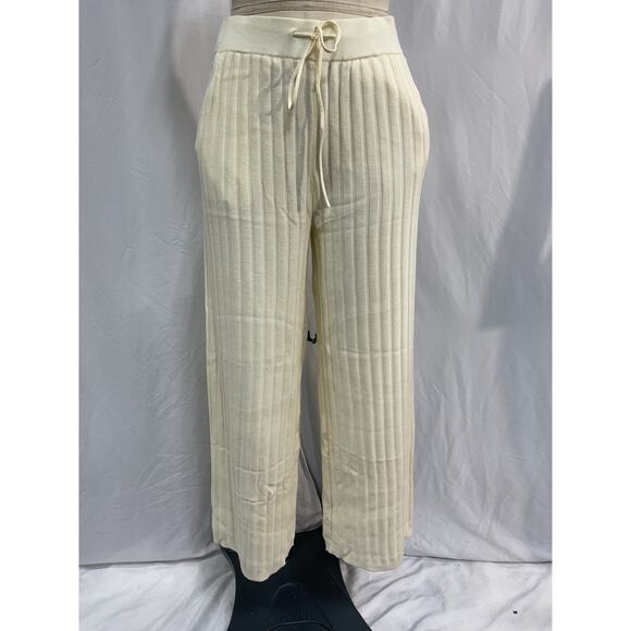 Varley 'Simeon' White Viscose Wide Rib Knit Trouser Size M - Picture 2 of 5